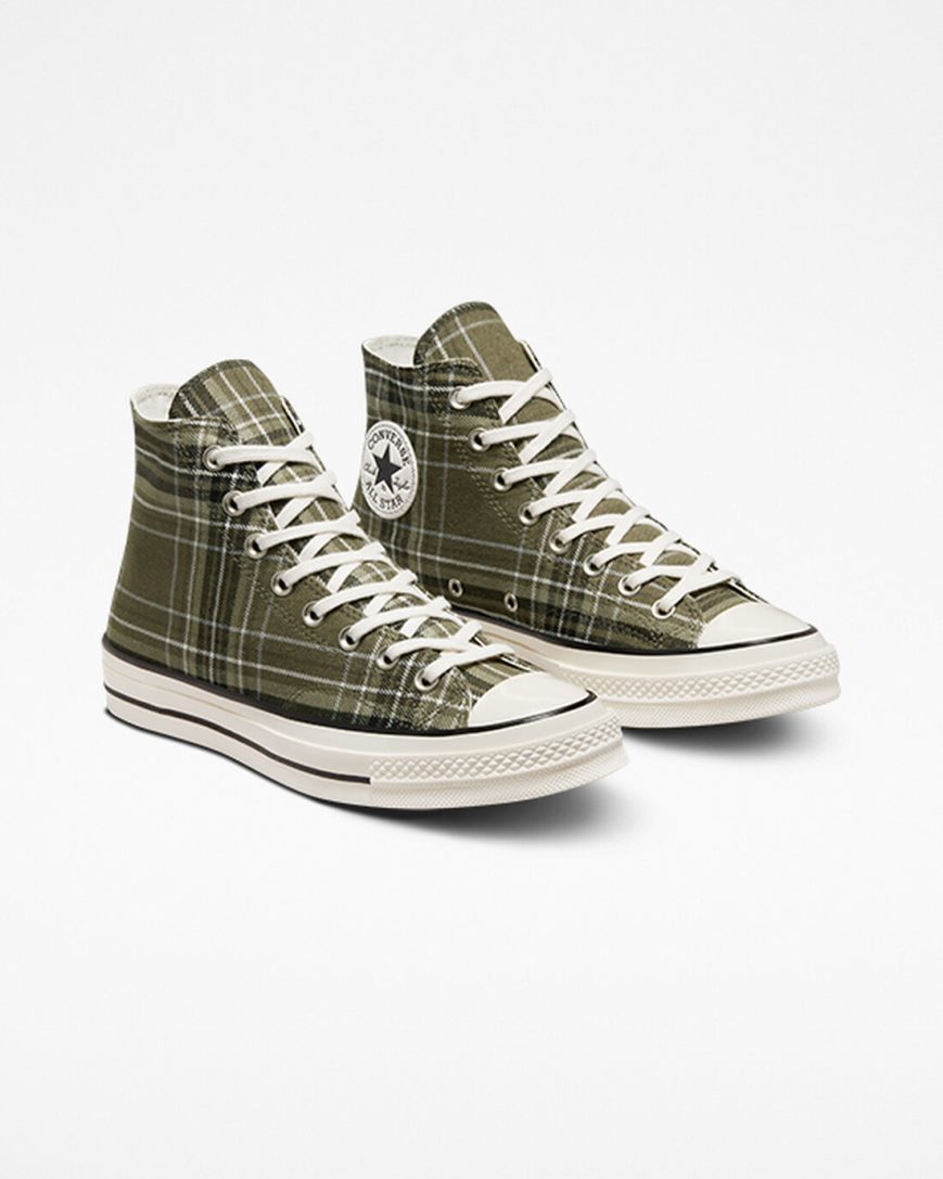 Pánské Boty Vysoké Converse Chuck 70 Tartan Olivy Zelené Černé | CZ IVYO43